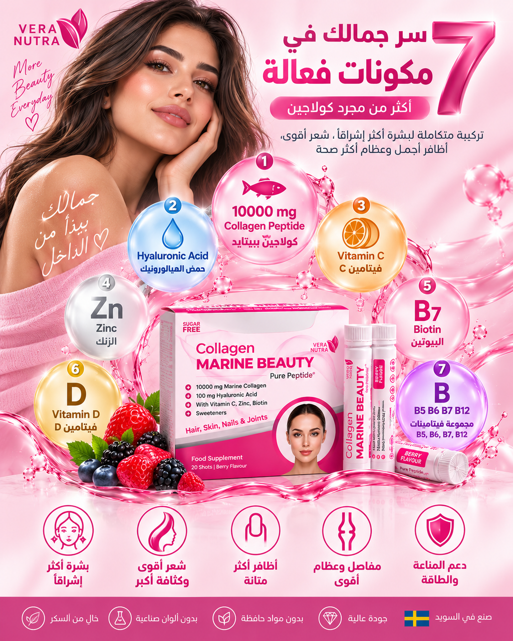 Vera Nutra Collagen Marine Beauty – Pure Peptide (2 Boxes | 40 Shots) – Berry Flavour